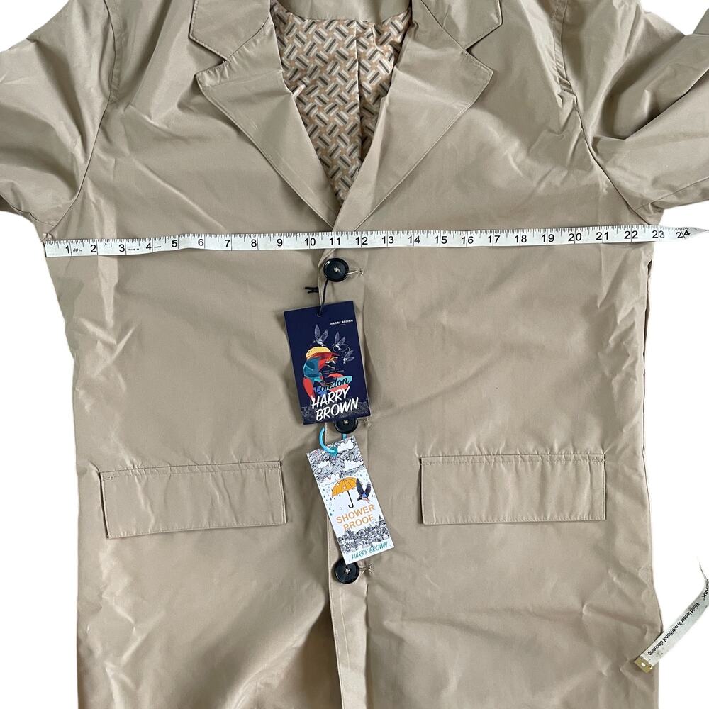 Harry Brown Men's Single Breasted Trench Raincoat Coat in Stone | Size M NEW - Picture 10 of 12